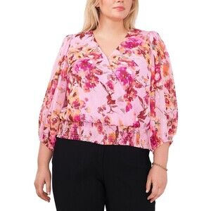 NWT‎ MSK Top Women Plus 3X Pink Floral Faux Wrap Blouse